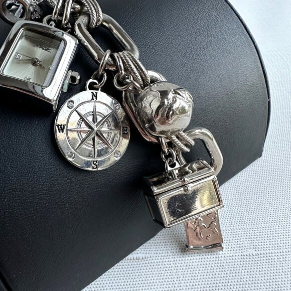 AZ II Charm Bracelet with Watch, Silver Tone, 7.5” + Extender NWT - Picture 2 of 16